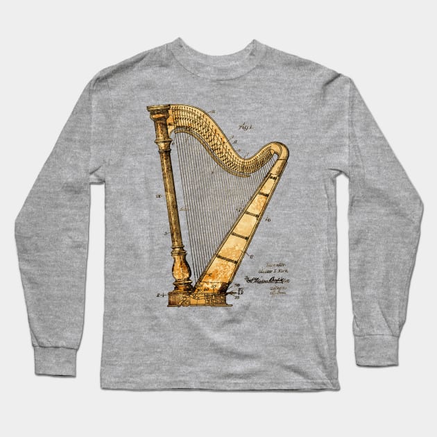 Harp - US Patent Office Long Sleeve T-Shirt by The Blue Box